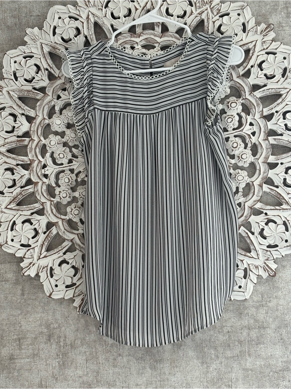 LOFT Black and White Striped Ruffle Sleeve Blouse